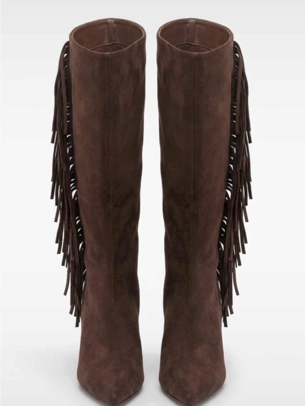 Over-the-Knee Fringe Suede Boots in Brown